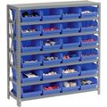 Global Equipment Steel Shelving with 24 4"H Plastic Shelf Bins Blue, 36x18x39-7 Shelves 603434BL